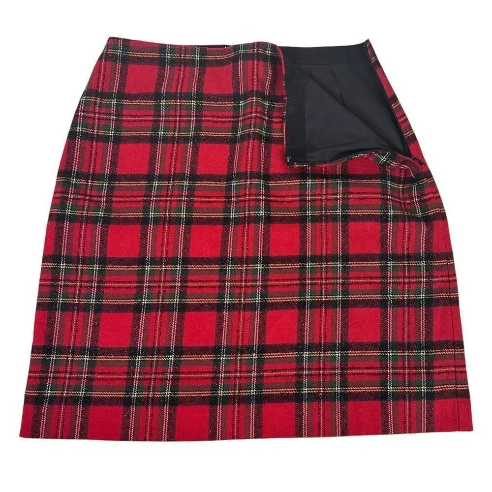 Talbots Tartan Plaid Sparkle A-Line Skirt 6P Red